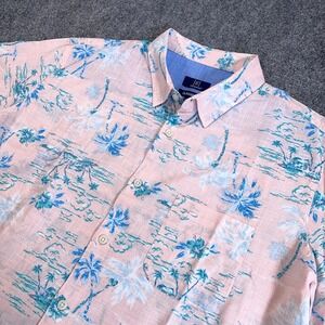 George‎ Hawaiin Shirt Mens L Pink Palm Tree Classic Fit Short Sleeve Button Down